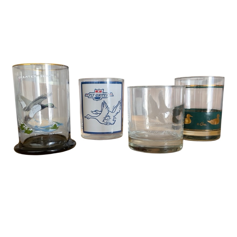 4 Bird-Themed Glasses - Vintage, Great Condition Barware. Cera, Ned Smith...